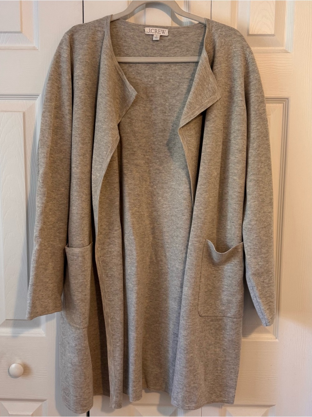 J. Crew Light Gray Open-Front Draped Pocket Cardigan